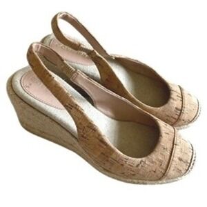 Cole Haan Womens Cork Espadrille Slingback Wedge Sandals Tan Natural Round Toe